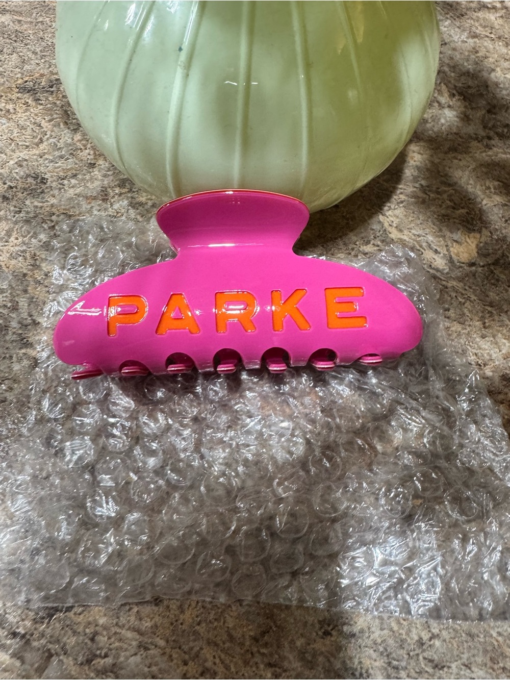 PARKE Pink Hair Claw Clip with Orange Lettering